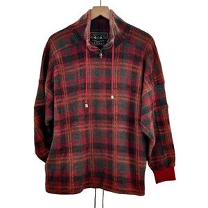 Vintage 90s Fleece Pullover French Country Express Soft Plaid Sweater POCKETS L